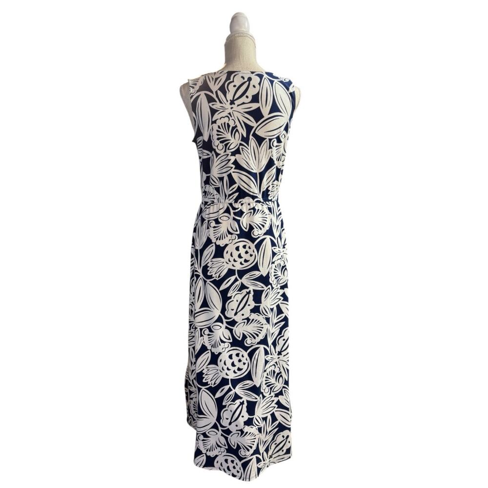 Talbots Dress Faux Wrap Maxi Tank Blue White Botanical Medium Petite Cotton Knit - Picture 8 of 16
